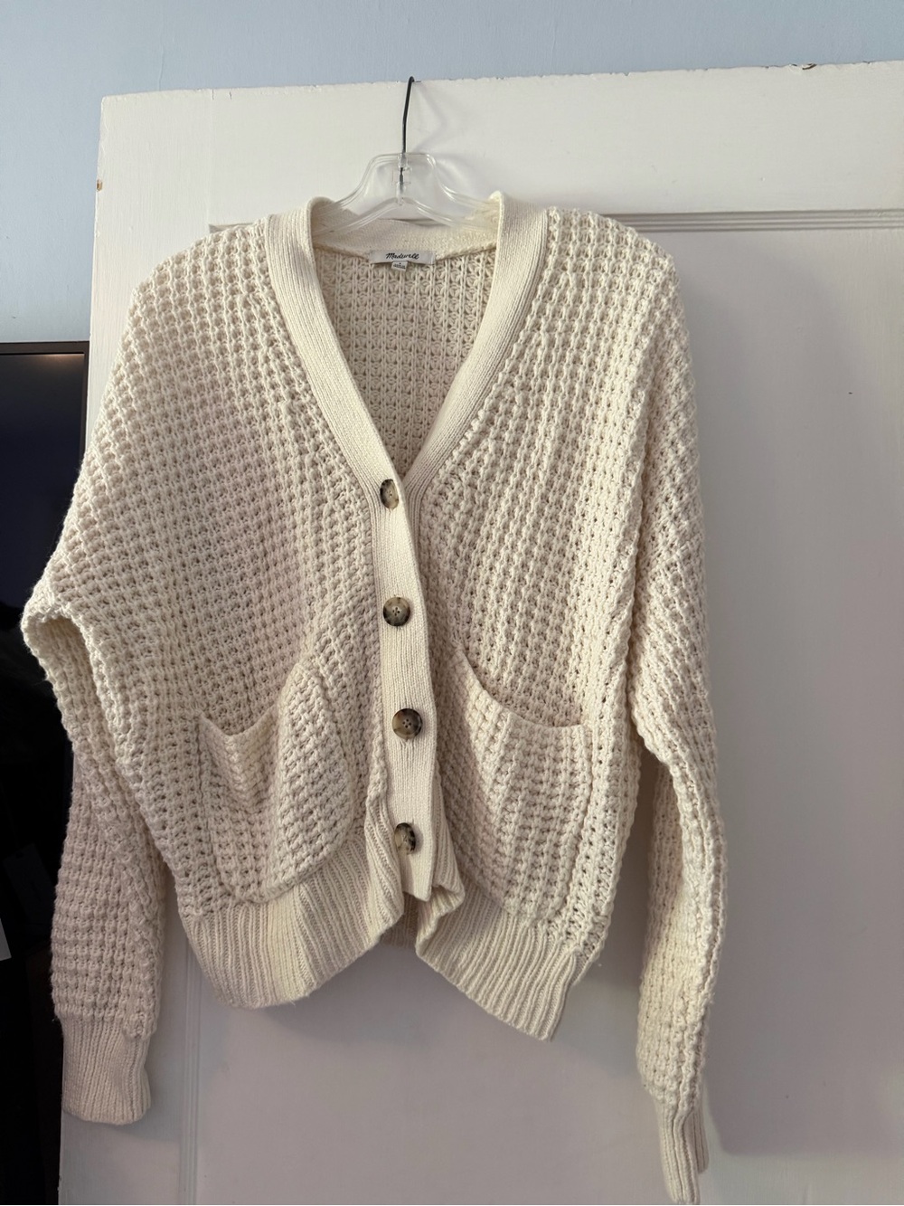 Madewell Cream Crocheted Button Front Cardigan Sweater